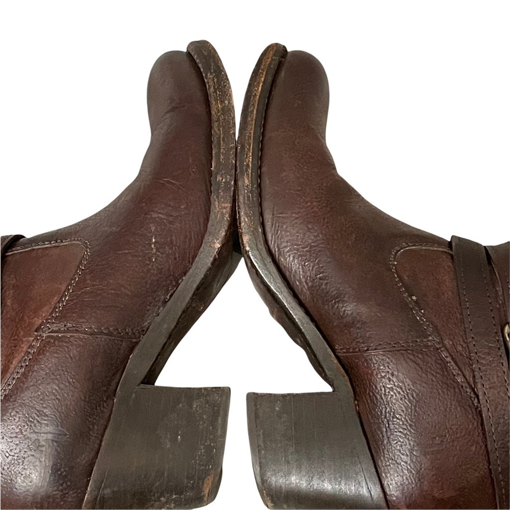 Frye Jane Strappy Dark Brown Knee High Heeled Boots Size 6.5 - Picture 14 of 16